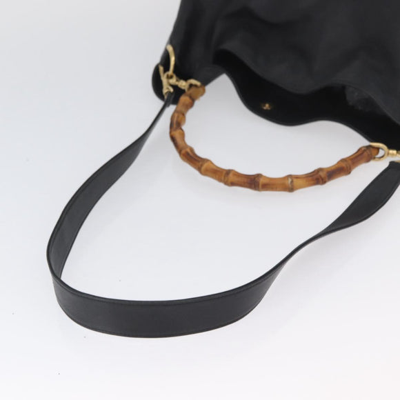 GUCCI Bamboo Shoulder Bag Leather 2way Black Gold 001 1577 Auth ep13983