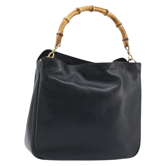 GUCCI Bamboo Hand Bag Leather Black Gold 001 1998 1638 Auth ep13986
