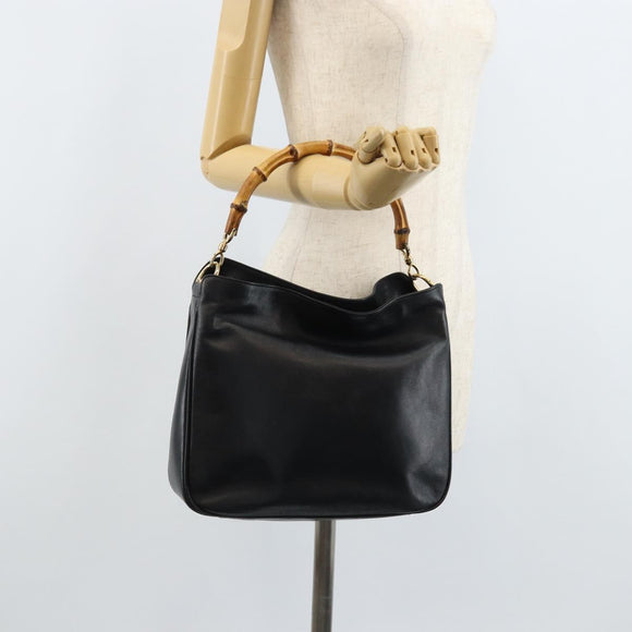 GUCCI Bamboo Hand Bag Leather Black Gold 001 1998 1638 Auth ep13986