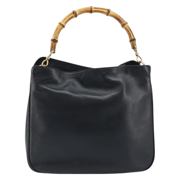 GUCCI Bamboo Hand Bag Leather Black Gold 001 1998 1638 Auth ep13986