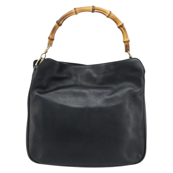 GUCCI Bamboo Hand Bag Leather Black Gold 001 1998 1638 Auth ep13986