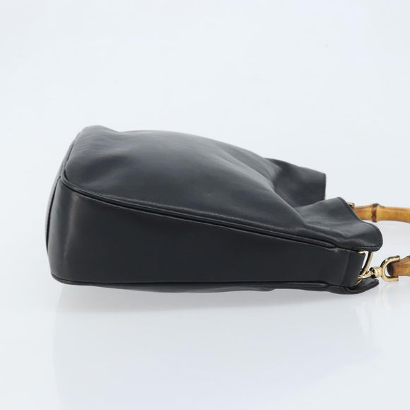 GUCCI Bamboo Hand Bag Leather Black Gold 001 1998 1638 Auth ep13986