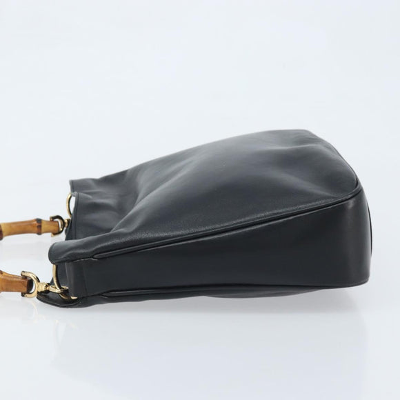 GUCCI Bamboo Hand Bag Leather Black Gold 001 1998 1638 Auth ep13986