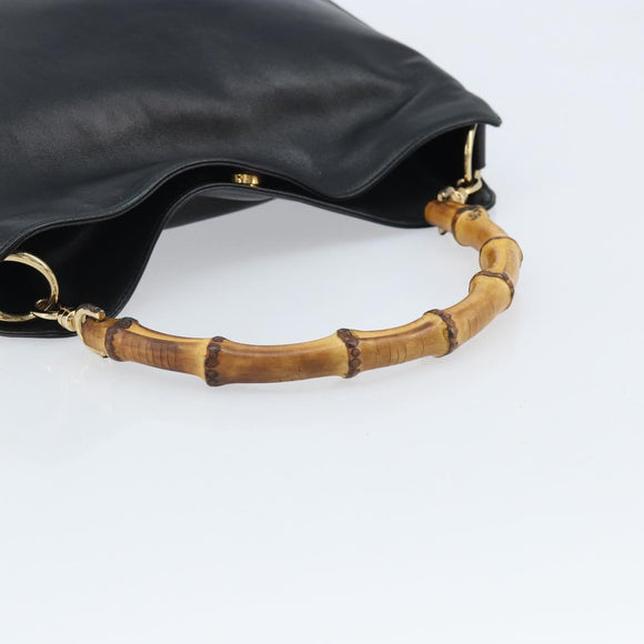 GUCCI Bamboo Hand Bag Leather Black Gold 001 1998 1638 Auth ep13986