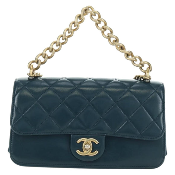 CHANEL Matelasse 23 Chain Bag Lamb Skin 2way Navy Gold CC Auth ep14001SAM