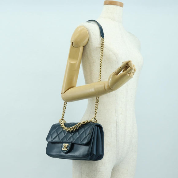 CHANEL Matelasse 23 Chain Bag Lamb Skin 2way Navy Gold CC Auth ep14001SAM