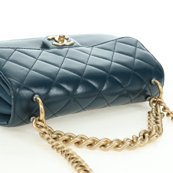 CHANEL Matelasse 23 Chain Bag Lamb Skin 2way Navy Gold CC Auth ep14001SAM