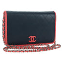 CHANEL Matelasse Chain Shoulder Bag Lamb Skin Navy Gold CC Auth ep14004SAM-1