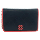 CHANEL Matelasse Chain Shoulder Bag Lamb Skin Navy Gold CC Auth ep14004SAM-13
