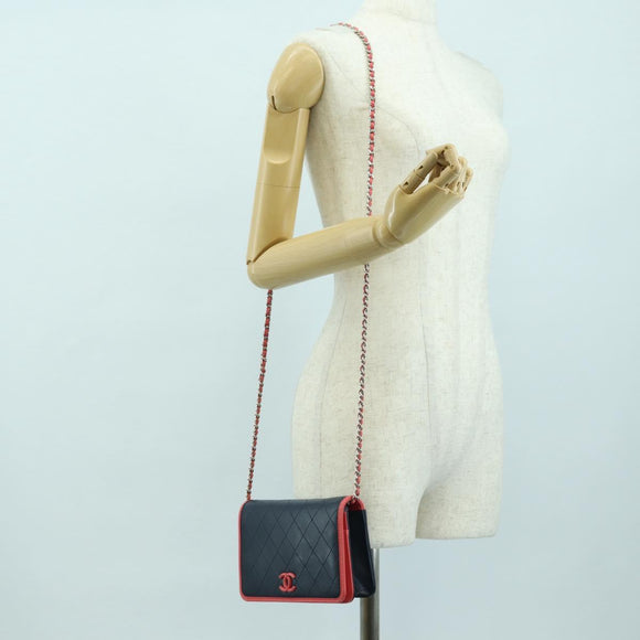 CHANEL Matelasse Chain Shoulder Bag Lamb Skin Navy Gold CC Auth ep14004SAM