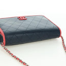CHANEL Matelasse Chain Shoulder Bag Lamb Skin Navy Gold CC Auth ep14004SAM-6