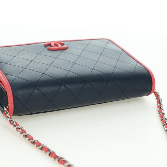 CHANEL Matelasse Chain Shoulder Bag Lamb Skin Navy Gold CC Auth ep14004SAM