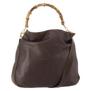 GUCCI Bamboo Shoulder Bag Leather 2way Brown Gold 001 2404 1577 Auth ep14006-1