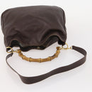 GUCCI Bamboo Shoulder Bag Leather 2way Brown Gold 001 2404 1577 Auth ep14006-7