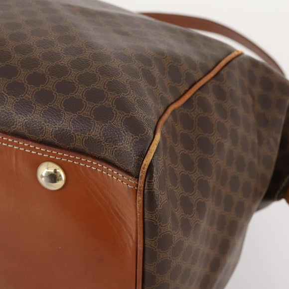 CELINE Macadam Canvas Boston Bag PVC Leather 2way Brown Gold Auth ep14007