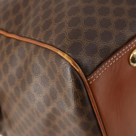 CELINE Macadam Canvas Boston Bag PVC Leather 2way Brown Gold Auth ep14007