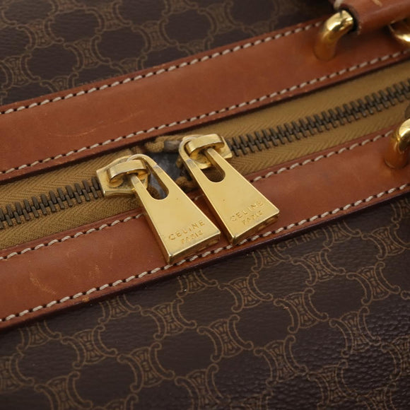 CELINE Macadam Canvas Boston Bag PVC Leather 2way Brown Gold Auth ep14007