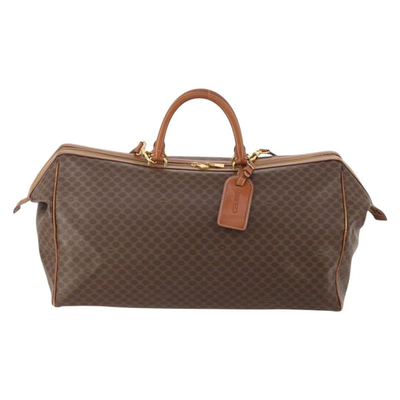 CELINE Macadam Canvas Boston Bag PVC Leather 2way Brown Gold Auth ep14007
