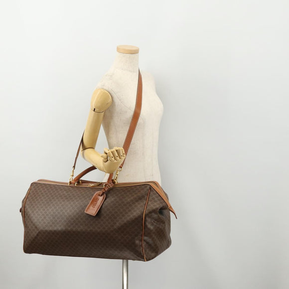 CELINE Macadam Canvas Boston Bag PVC Leather 2way Brown Gold Auth ep14007
