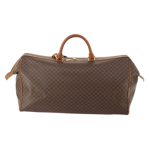 CELINE Macadam Canvas Boston Bag PVC Leather 2way Brown Gold Auth ep14007