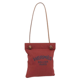 HERMES Shoulder Bag Canvas Bordeaux Silver Auth ep14010A