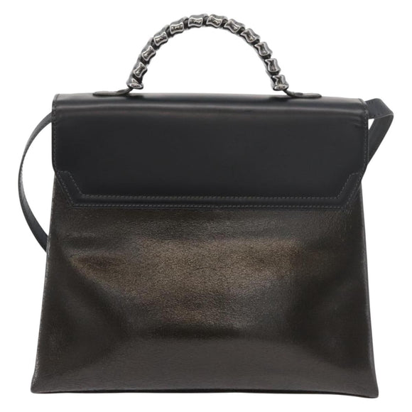 LOEWE Hand Bag Leather 2way Black Silver Auth ep14013