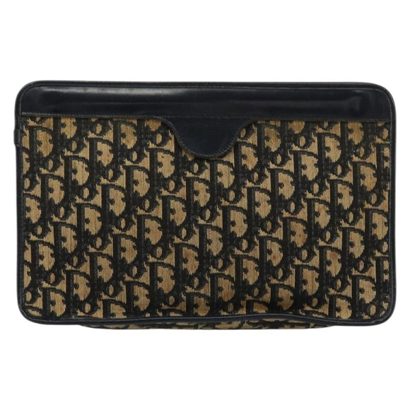 Christian Dior Trotter Canvas Clutch Bag Navy Gold Auth ep14016
