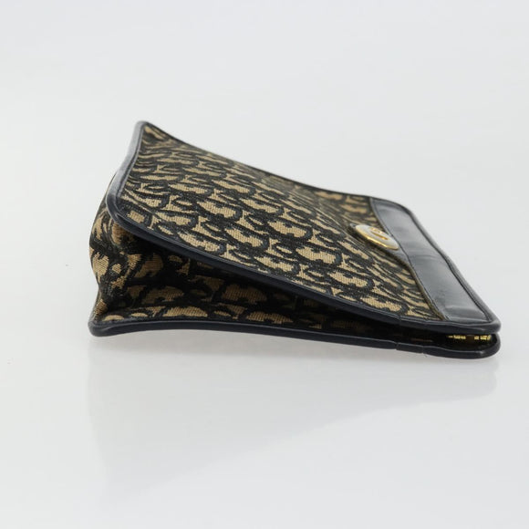 Christian Dior Trotter Canvas Clutch Bag Navy Gold Auth ep14016