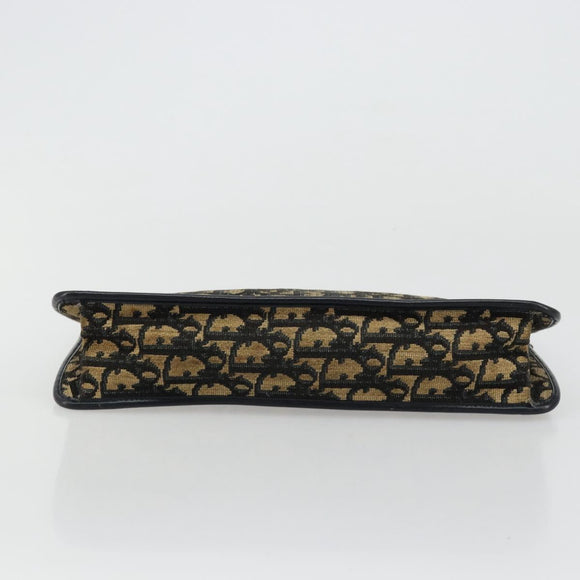 Christian Dior Trotter Canvas Clutch Bag Navy Gold Auth ep14016