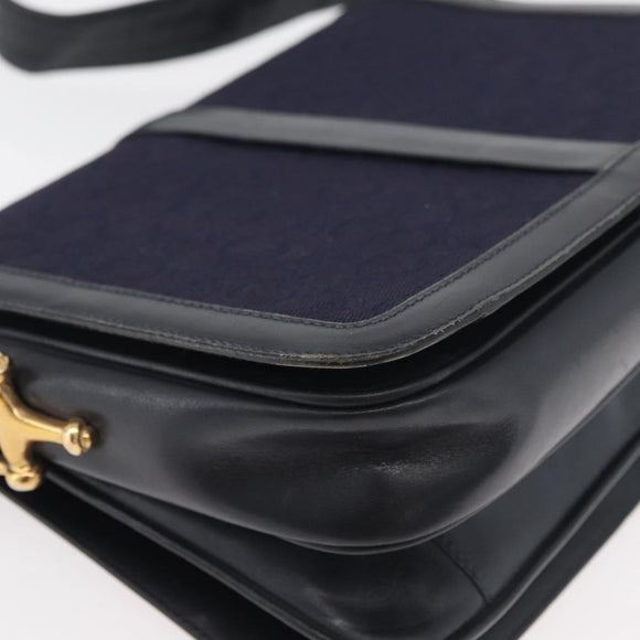 CELINE C Sulky Horse Carriage Shoulder Bag Canvas Navy Gold Auth ep14022