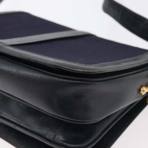 CELINE C Sulky Horse Carriage Shoulder Bag Canvas Navy Gold Auth ep14022