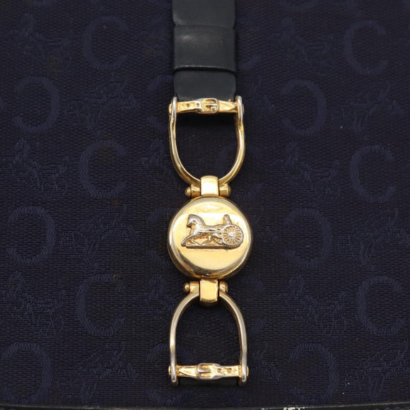 CELINE C Sulky Horse Carriage Shoulder Bag Canvas Navy Gold Auth ep14022