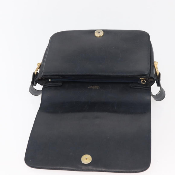 CELINE C Sulky Horse Carriage Shoulder Bag Canvas Navy Gold Auth ep14022