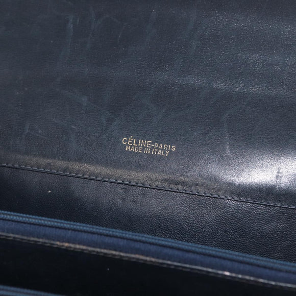 CELINE C Sulky Horse Carriage Shoulder Bag Canvas Navy Gold Auth ep14022