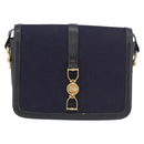 CELINE C Sulky Horse Carriage Shoulder Bag Canvas Navy Gold Auth ep14022-13