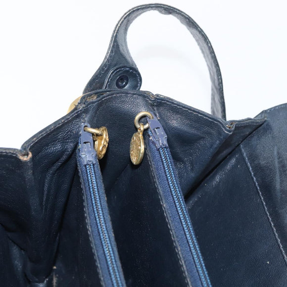 CELINE C Sulky Horse Carriage Shoulder Bag Canvas Navy Gold Auth ep14022