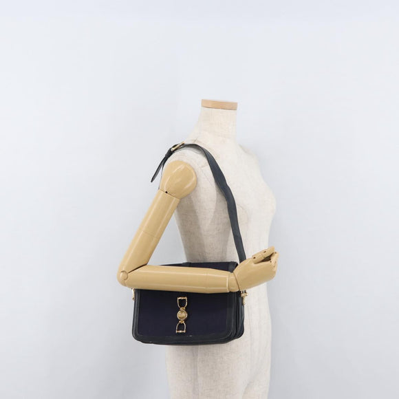 CELINE C Sulky Horse Carriage Shoulder Bag Canvas Navy Gold Auth ep14022