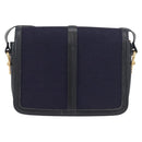 CELINE C Sulky Horse Carriage Shoulder Bag Canvas Navy Gold Auth ep14022-2
