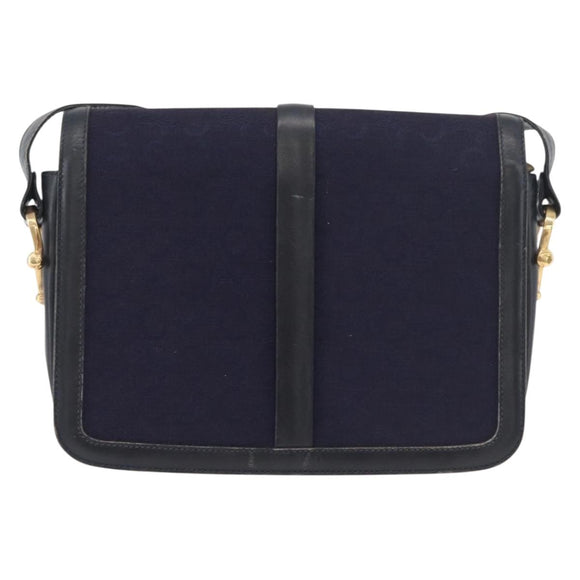 CELINE C Sulky Horse Carriage Shoulder Bag Canvas Navy Gold Auth ep14022