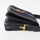 CELINE C Sulky Horse Carriage Shoulder Bag Canvas Navy Gold Auth ep14022-3