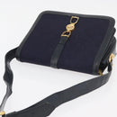 CELINE C Sulky Horse Carriage Shoulder Bag Canvas Navy Gold Auth ep14022-6