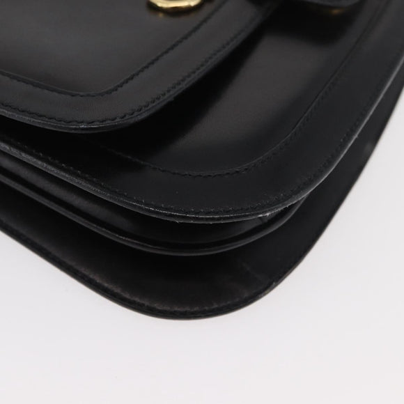 GUCCI Horsebit Shoulder Bag Leather Black Gold Auth ep14024