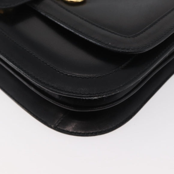 GUCCI Horsebit Shoulder Bag Leather Black Gold Auth ep14024