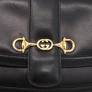 GUCCI Horsebit Shoulder Bag Leather Black Gold Auth ep14024-17
