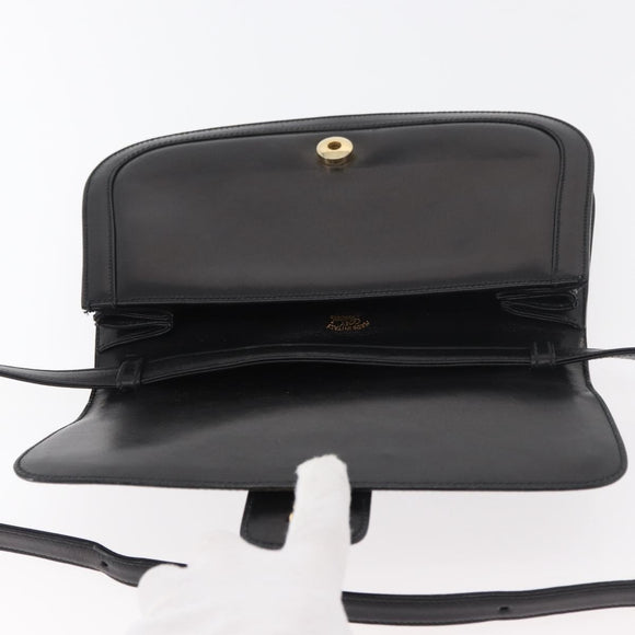 GUCCI Horsebit Shoulder Bag Leather Black Gold Auth ep14024
