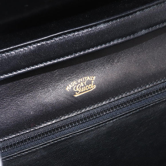 GUCCI Horsebit Shoulder Bag Leather Black Gold Auth ep14024