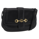 GUCCI Horsebit Shoulder Bag Leather Black Gold Auth ep14024-1