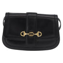 GUCCI Horsebit Shoulder Bag Leather Black Gold Auth ep14024-13