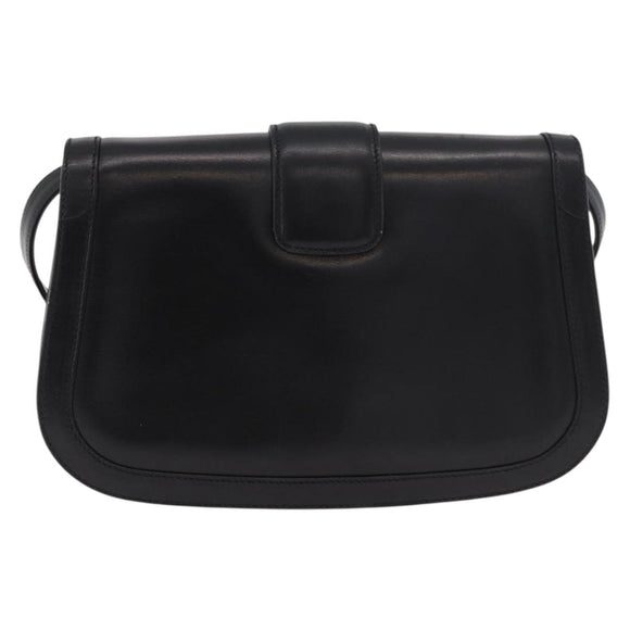 GUCCI Horsebit Shoulder Bag Leather Black Gold Auth ep14024