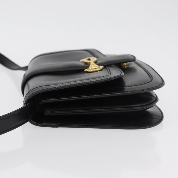 GUCCI Horsebit Shoulder Bag Leather Black Gold Auth ep14024
